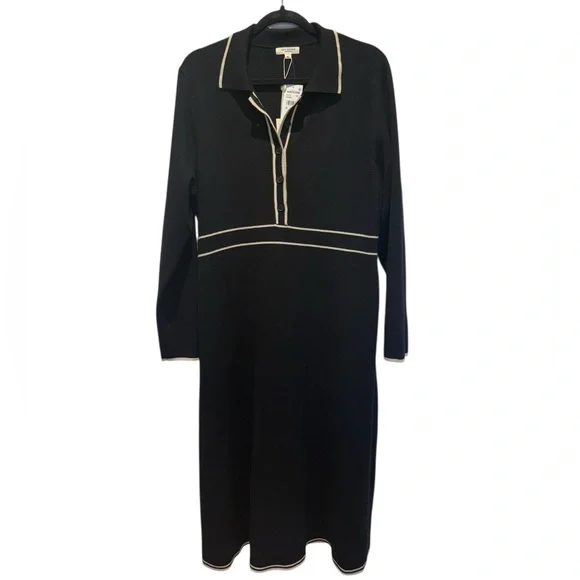 Max Studio London Black Bone Contrast Tipping Midi Sweater Dress XL NWT